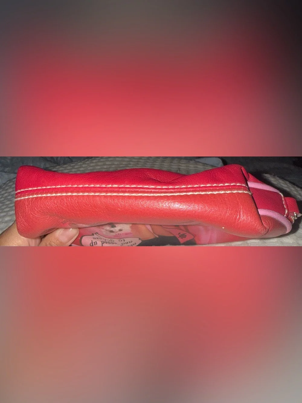 Vintage Y2K Isabella Fiore Pink Faux-Leather Cosmetic Pouch with Dog Graphic